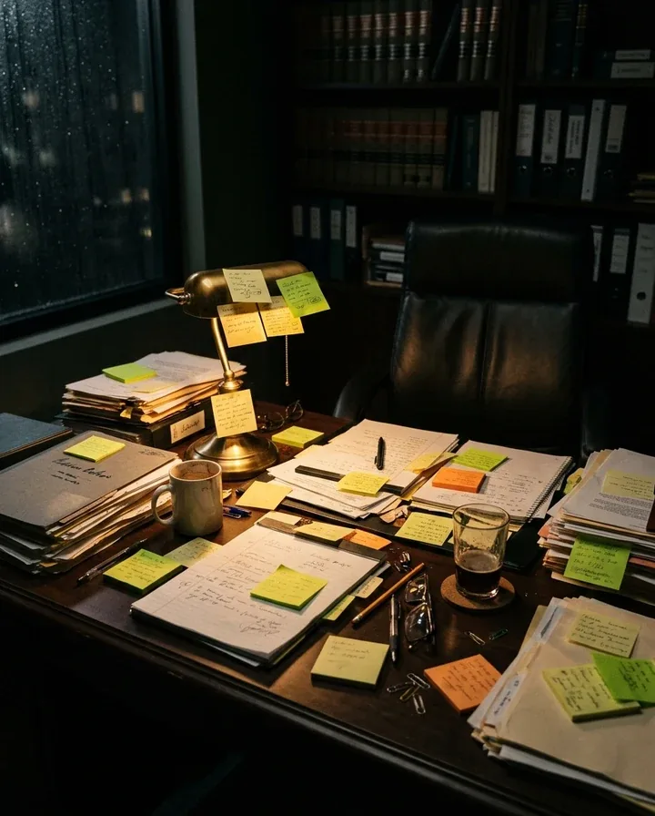 Before: scattered intake notes on a desk (AI-made image)