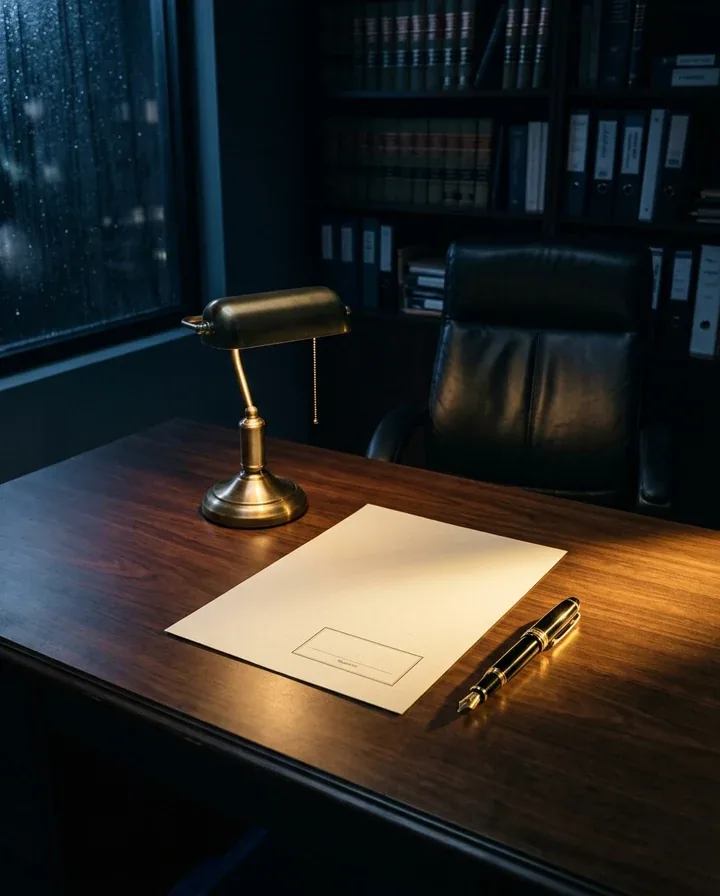 After: a clean document draft with an empty box for the attorney's review and signature (AI-made image)